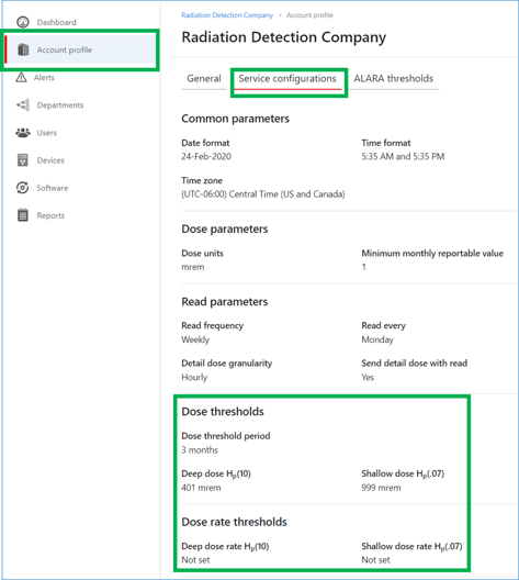Account Profile dose thresholds